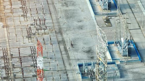 An Electrical substation by aerial view drone.