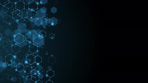 Sechseckiges Gitter der digitalen Nanotechnologie auf dunkelblauer abstrakter Hintergrundschleife