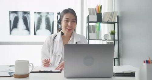 Female Doctor Telemedicine Consultation in Bright Office