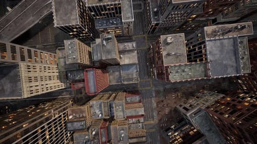 Vista desde arriba de la ciudad del edificio de rascacielos desde un Zumbido