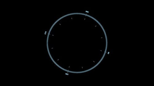 Interface Collection: Continuous main loop of a 360 degrees compass swinging in center on a dark bac