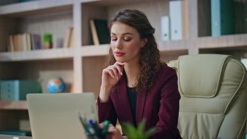 Young Businesswoman Solving Problem Working in Marketing Agency Alone Closeup
