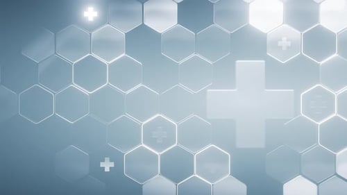 Glowing Medical Hexagon Grid Background Loop with Animated Crosses