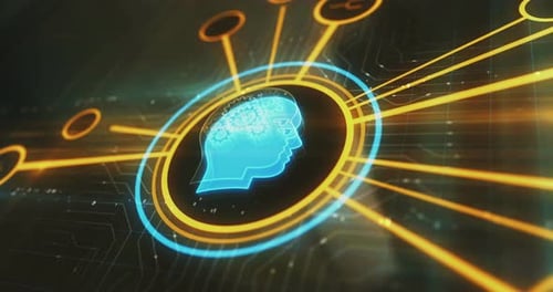 Tête d'IA, symbole d'intelligence artificielle, concept numérique 3D
