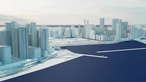 the stylized city is dynamically spreading in different directions