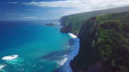 Aerial view of the Hawaiian coastline near Polulu valley on the Big Island