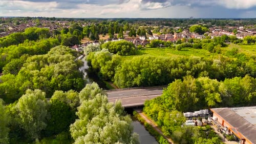 Aerial view of the River Wey and A3, United Kingdom.