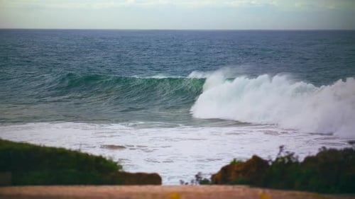 Ocean Waves Rolling Shore in Slow Motion
