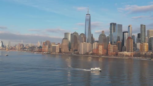 New York Skyline Manhattan District Panorama New York Aerial Cityscape Horizon New York Hudson River
