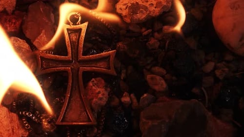 Christian Religion Symbol Cross On Fire 14