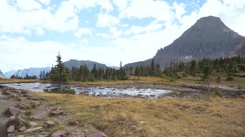 View of pond with Reynolds Mountain in the background from the Hidden Lake Trail at Glacier National