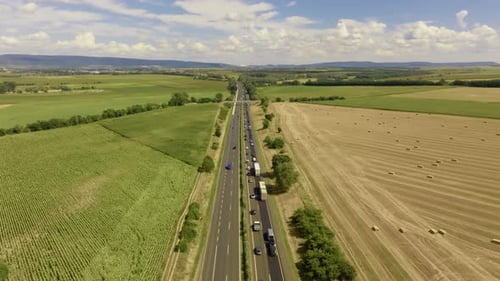 Aerial View of Traffic Jam on One Side of Highway