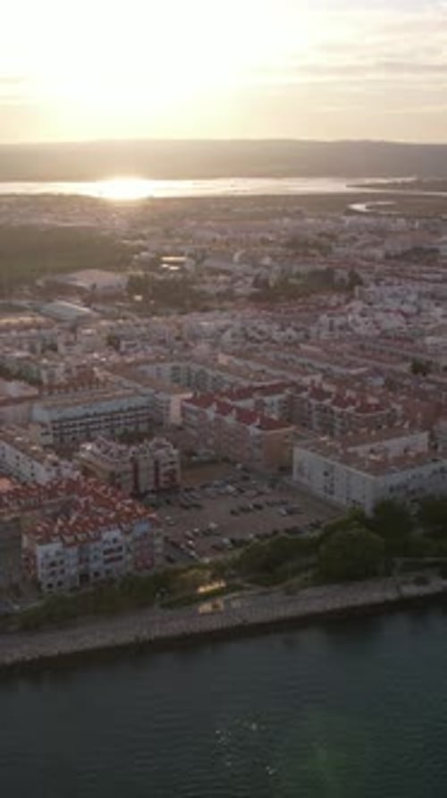 Vertical Video of Vila Real de Santo António City at Sunset. Algarve, Portugal