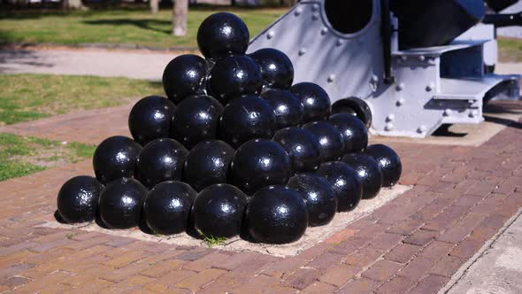 A stack of Cannonballs at the battery in Charleston, SC, Holidays Stock ...