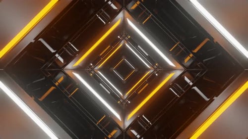 Orange And White Neon Mirror Square Tunnel Background Vj Loop In 4K