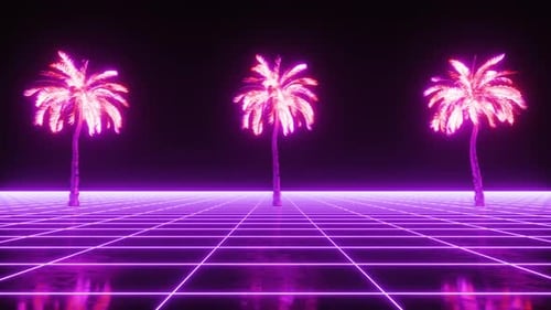 Purple Neon Glowing Palms Loop