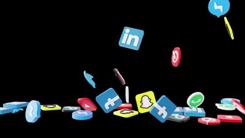 Falling 3D Social Media Icons Pile Animation