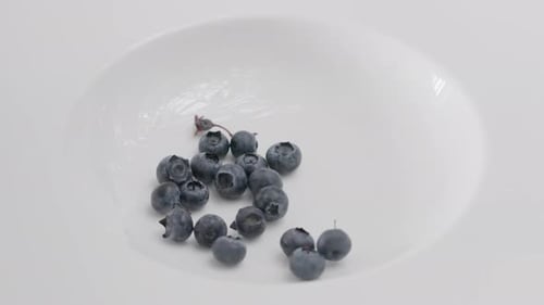 Fresh Blueberries Falling Into a White Bowl