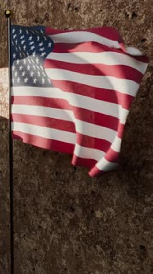 Waving American Flag Animation on Rough Wall Background