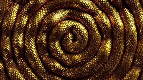 abstract spiral 3d background with shiny golden snake moving
