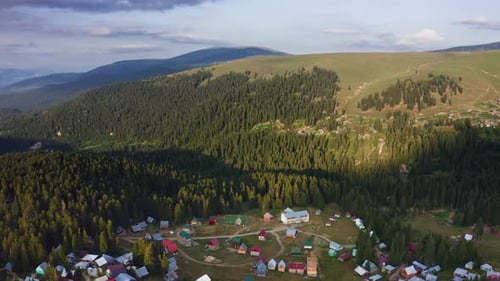 Aerial View – Beautiful Mountain Landscape With Village Among Fir Tree Forests In Adjara, Georgia