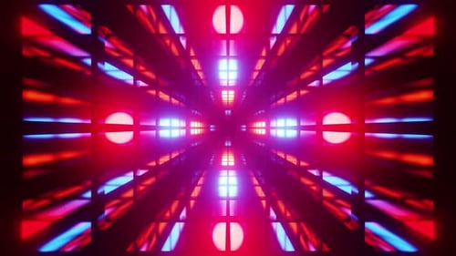 Mirrored Room With Red And Blue Lights Vj Loop Tunnel
