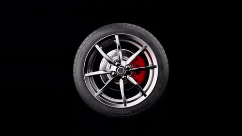 Animated Car Wheel Rotating Loop with Red Brake Caliper