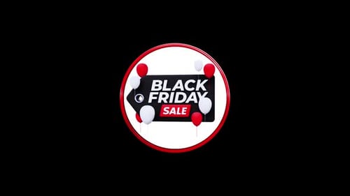 3D Black Friday Sale Badge Animation with Balloons