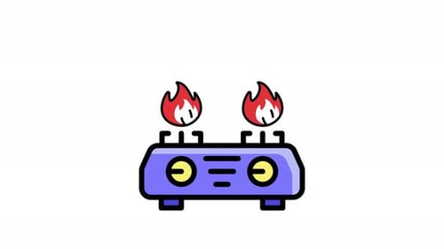 Animated stove icon with fire. Seamless looping video with alpha channel