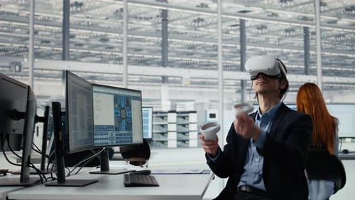 Optimizing Microchip Production VR Technology and Engineer in Factory