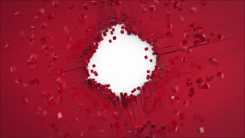 Geometric Red Cube Shatter Reveal Transition