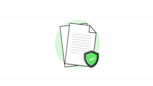 Documents papier 4K avec bouclier. Vidéo d'animation sur le concept de document sécurisé