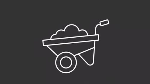 Animated Wheelbarrow Icon with Bouncing Dirt Flat Design