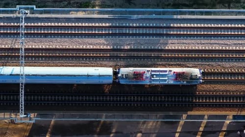 Highspeed train aerial top view.