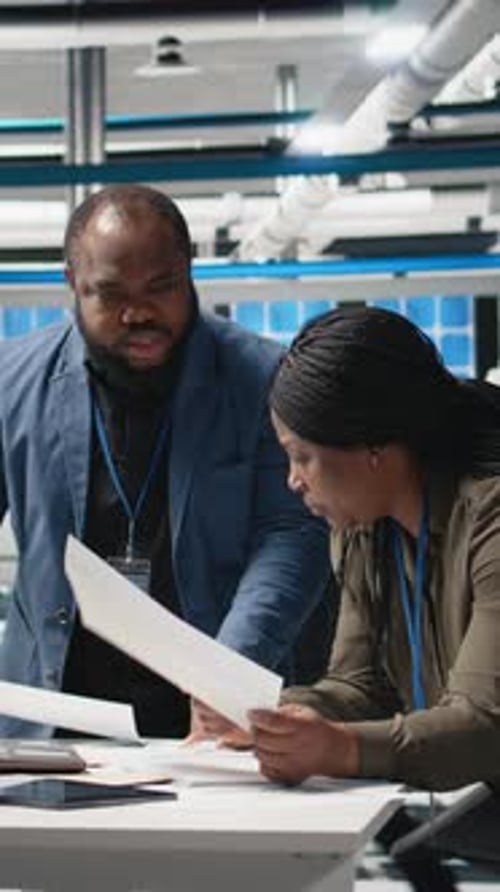 Vertical Video Team of African American Consultants Reviewing Data and Checklists