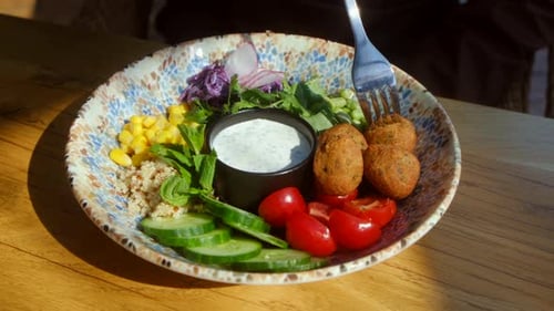 Close up of a Colorful Falafel Bowl