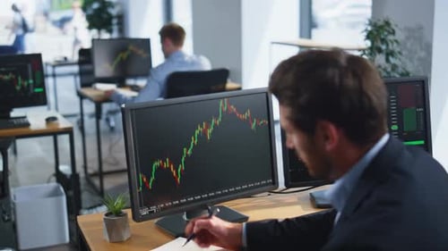 Financial Analyst Working Investment Office Space Analyzing Fund Market Closeup