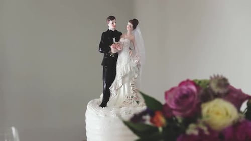 Close Up of Bride and Groom Wedding Cake Topper 1080p 60fps