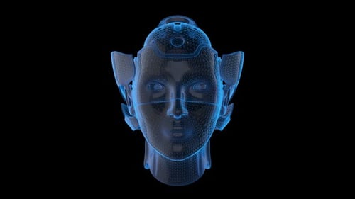 Futuristic Holographic Robot Head Digital Animation