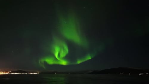 Time lapse of the Northern lights or Aurora Borealis over the sea