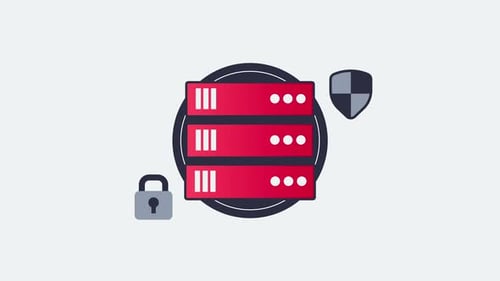 Proteção de segurança cibernética garantida por um servidor protegido com uma trava e escudo.