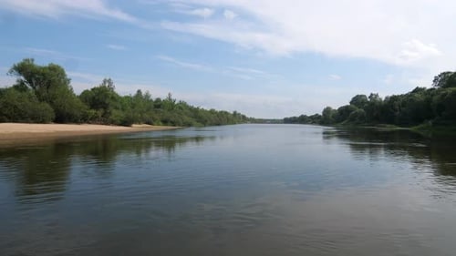 Belarus Aerial View of a Quiet River and Forest at Summer Sunny Day