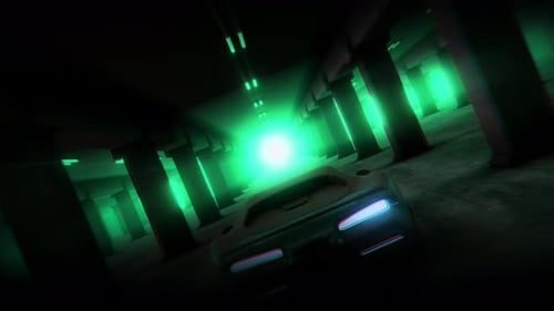 Concrete Underground Car Lot With Zooming Car