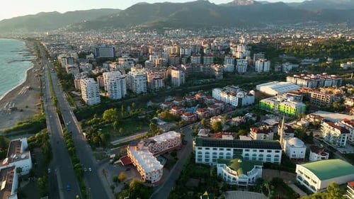 Colorful Panorama Over the City Aerial View 4 K Alanya Turkey