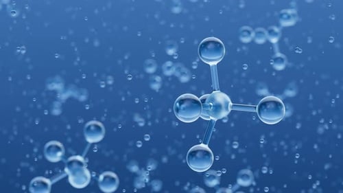 3D Molecular Structure Animation with Abstract Blue Background