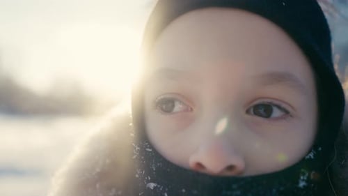 Little Boy Walks in the Snow in Winter Portrait Walking Kid Family Hiking in Winter Forest Beautiful