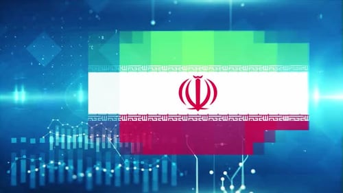 Iran Flag On Economy Background And Graph