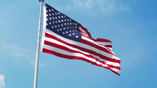 Realistic American Flag Waving in Blue Sky Loop