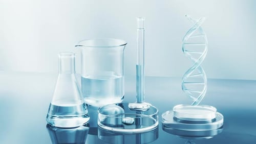Animated Laboratory Beakers and DNA Helix for Science and Medicine