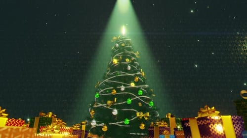 Animated Christmas Tree with Festive Gifts and Twinkling Lights